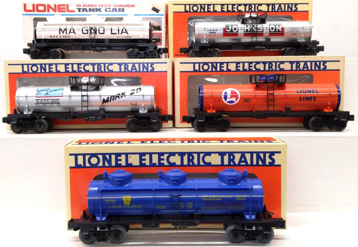 Lionel O Gauge Tank Cars: 6313, 9279, 16124, 19601, 19602 [5] LN/Box