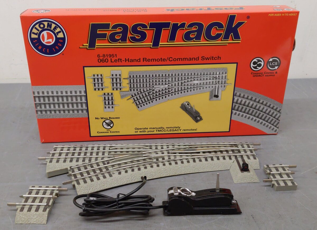Lionel 6-81951 O O60 FastRack Remote Left Hand Switch Turnout EX/Box