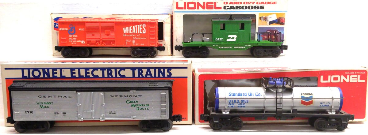Lionel Assorted O Gauge Freight Cars: 5716, 9153, 9040, 6427 [4] VG/Box