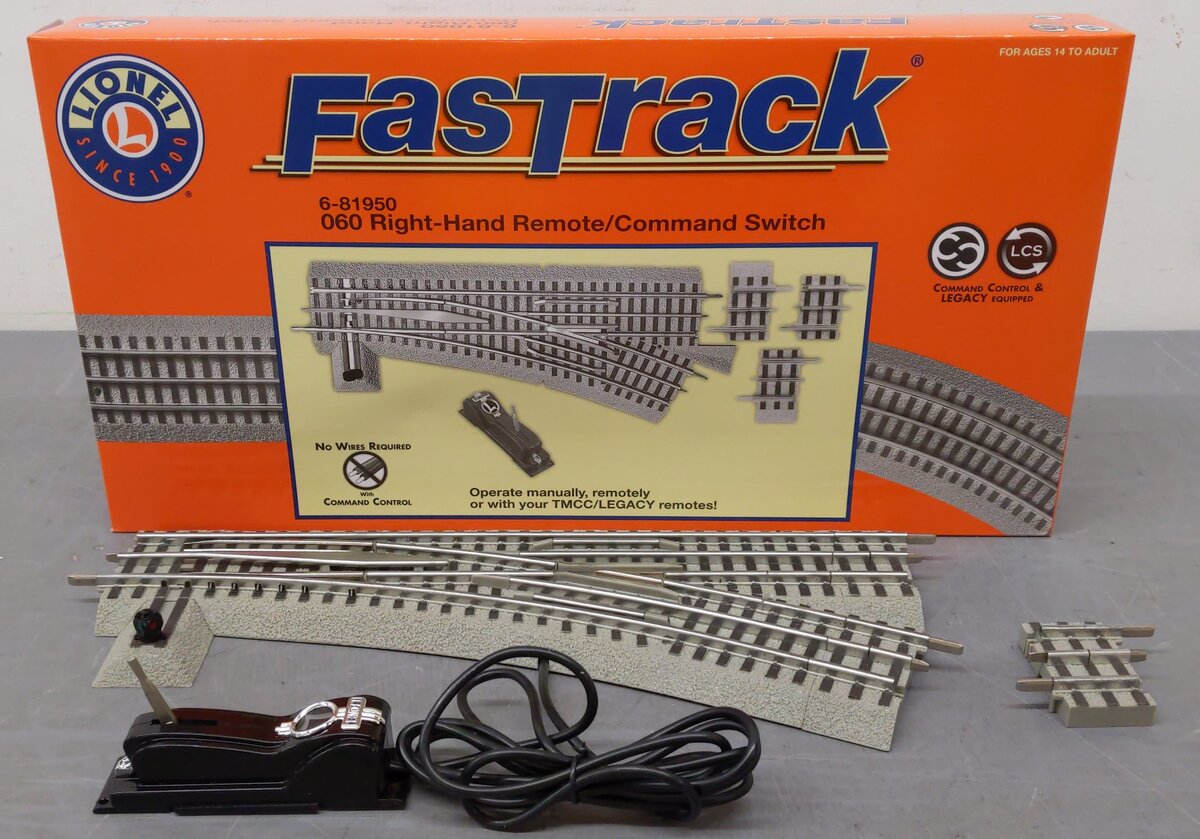 Lionel 6-81950 O O60 FasTrack Remote Right Hand Remote Command Switch Turnout EX/Box