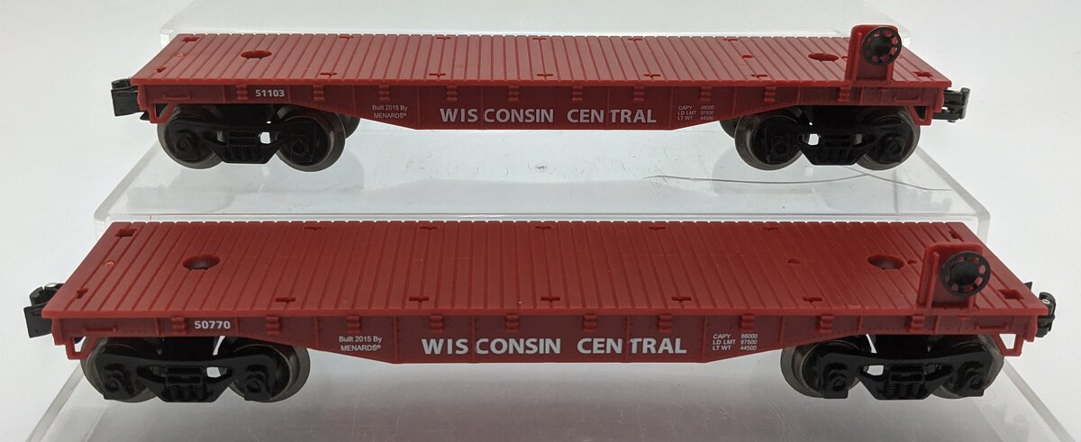 Menards O Gauge Wisconsin Central Flatcars (2): #50770 & #51103 VG