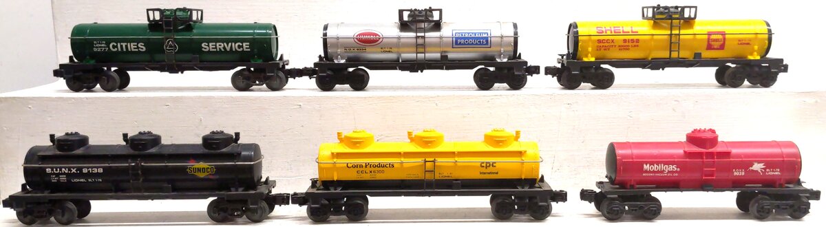 Lionel O Gauge Tank Cars: 6300, 9277, 9152, 9334, 9039, 9138 [6] VG