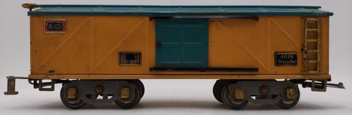 American Flyer 4018 Vintage Standard Gauge Mustard Green Boxcar VG
