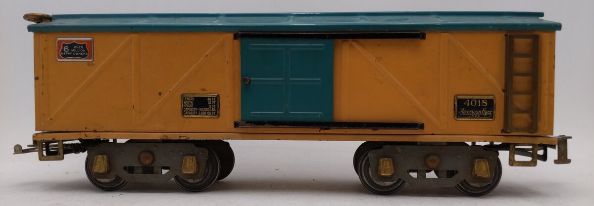 American Flyer 4018 Vintage Standard Gauge Mustard Green Boxcar VG