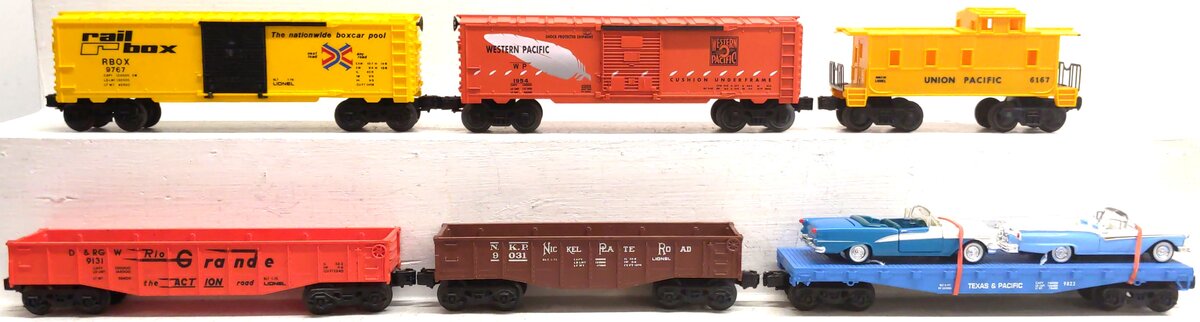 Lionel Assorted O Freight Cars: 9031, 9767, 25056, 6167-85, 9823-2, 9131 [6] VG
