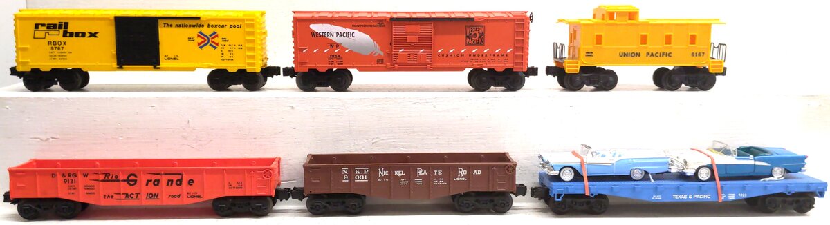 Lionel Assorted O Freight Cars: 9031, 9767, 25056, 6167-85, 9823-2, 9131 [6] VG
