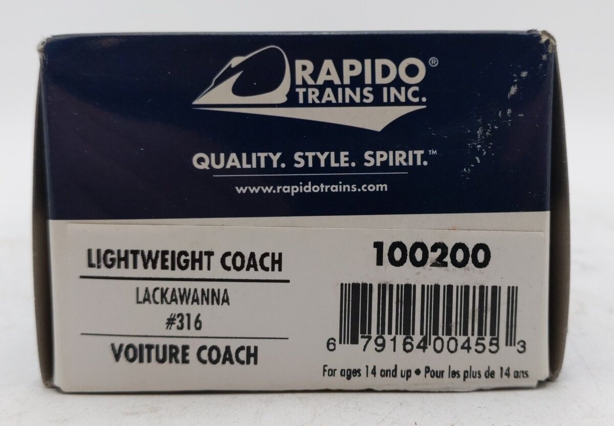 Rapido Trains 100200 HO Delaware, Lackawanna & Western Lightweight Coach #316 NIB