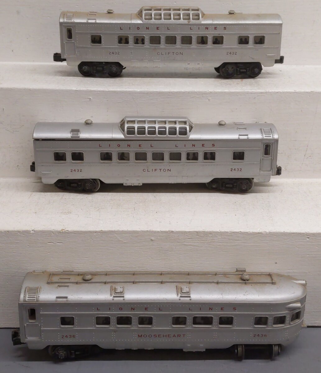 Lionel Vintage O Lionel Lines Illuminated Passenger Cars #2432,2436,2432 [3] VG