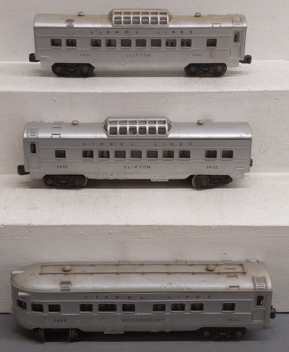 Lionel Vintage O Lionel Lines Illuminated Passenger Cars #2432,2436,2432 [3] VG