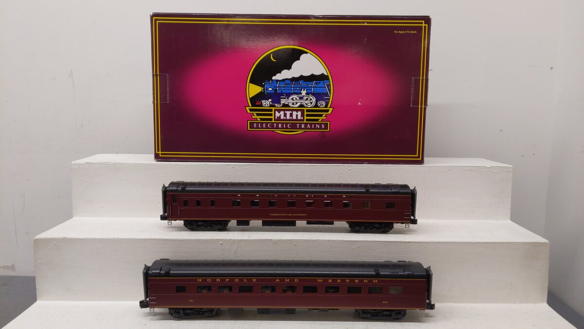 MTH 20-66145 O Norfolk & Western 70’ ABS Slpr/Diner Passenger Car Set (Set of 2) EX/Box