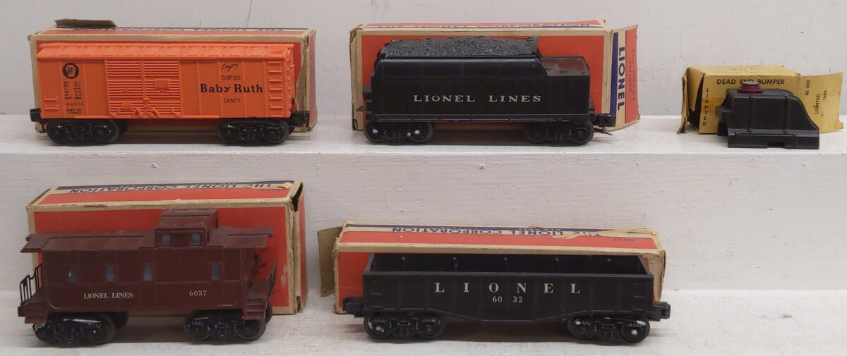 Lionel O Vintage Cars Tender & Marx Bumper: 6032, 6037, 6066T, 6034, 0605 [5] VG/Box