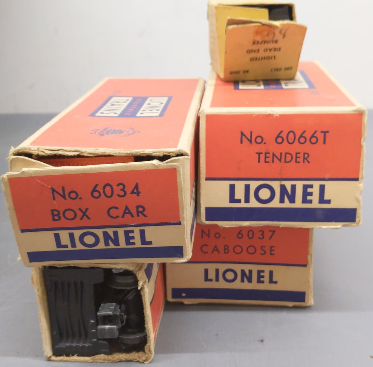 Lionel O Vintage Cars Tender & Marx Bumper: 6032, 6037, 6066T, 6034, 0605 [5] VG/Box