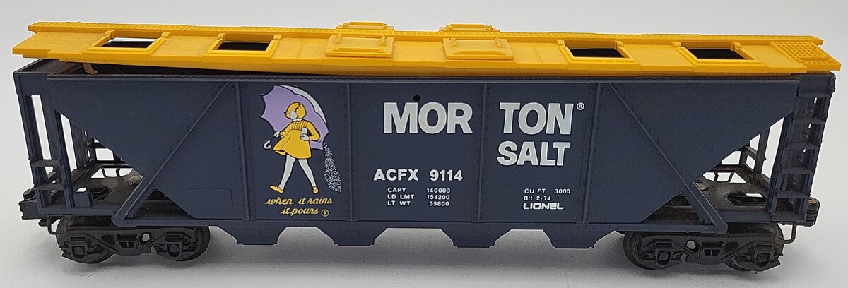 Lionel 6-9114 O Gauge Morton Salt Covered 4-Bay Hopper VG
