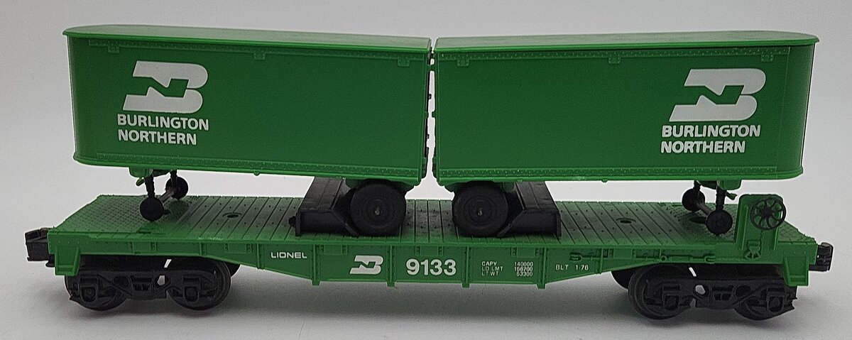 Lionel 6-9133 O Gauge Burlington Northern Flatcar #9133 with Trailers EX/Box