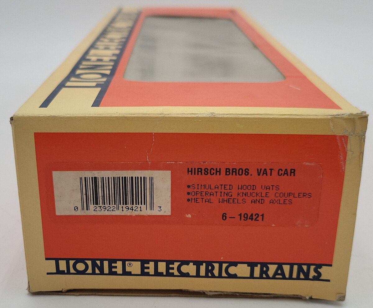 Lionel 6-19421 O Gauge Hirsch's Brothers Vat Car VG/Box