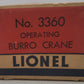 Lionel 3360 Vintage O Gauge Postwar Operating Burro Crane Car VG/Box