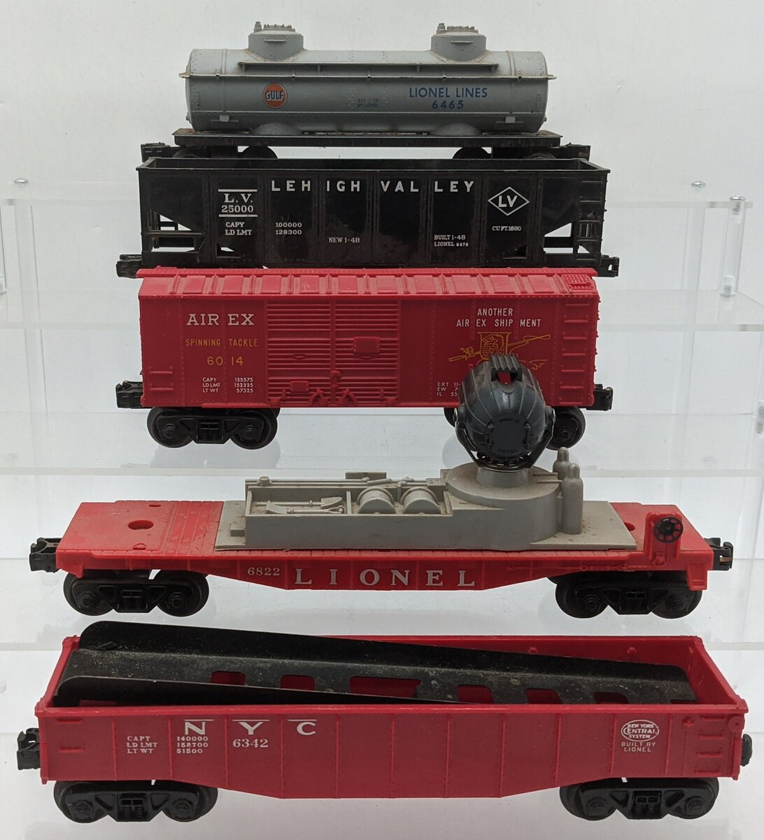 Lionel O Gauge Assorted Freight Cars: #6342, #25000, #6014, #6822, & #6465 [5]