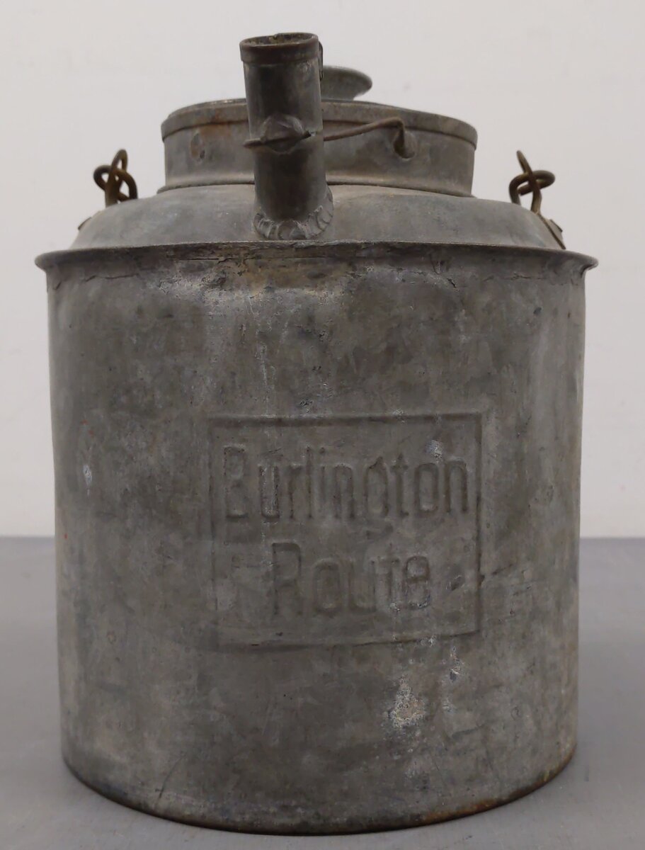 Vintage Burlington Route Railroad Oil Water Kerosene Lamps Can with Lid