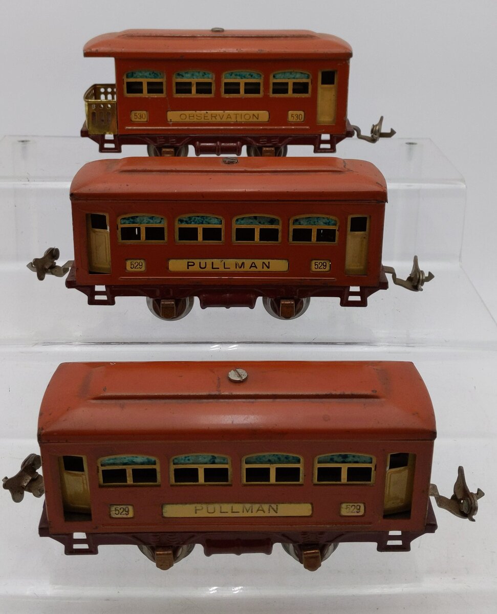Lionel 529S Vintage O Prewar Terra Cotta Passenger Car Set: 529, 529, 530 (3) VG