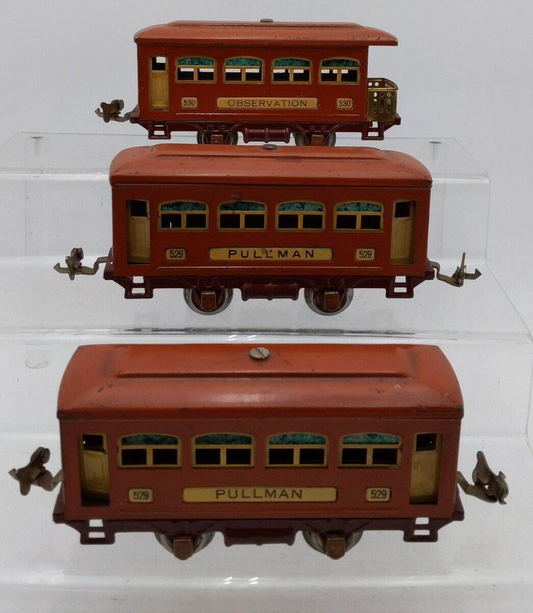 Lionel 529S Vintage O Prewar Terra Cotta Passenger Car Set: 529, 529, 530 (3) VG