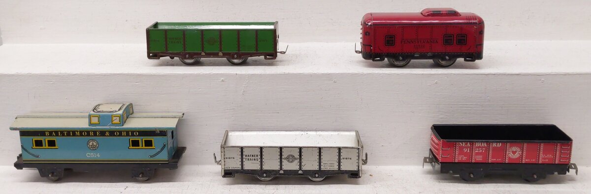 Haffner/Marx Vintage O Tin Plate Freight Cars #81932,91876,91876,C514,91257 [5] VG