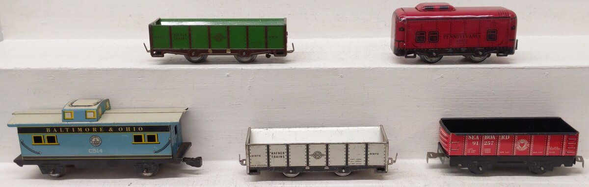 Haffner/Marx Vintage O Tin Plate Freight Cars #81932,91876,91876,C514,91257 [5] VG