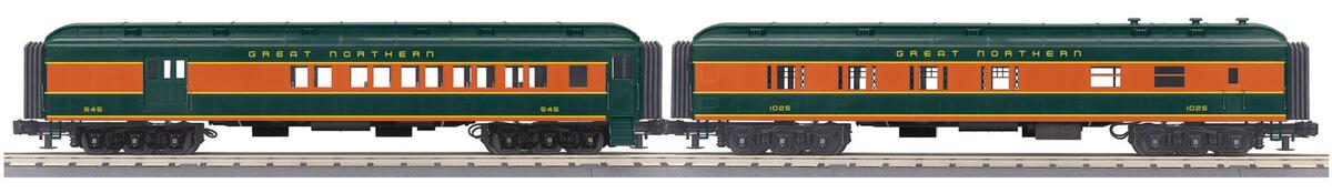 MTH 30-69386 O Gauge Great Northern Combine/Diner 60' Passenger Cars (Set of 2) LN/Box