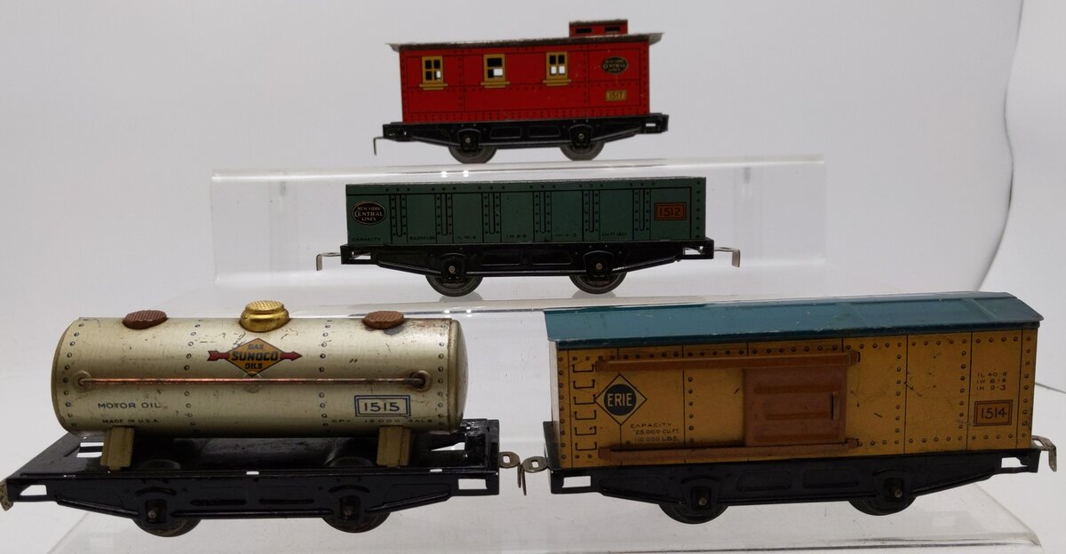 Lionel Vintage O Tinplate Freight Cars: 1517, 1512, 1515, 1514 [4] VG