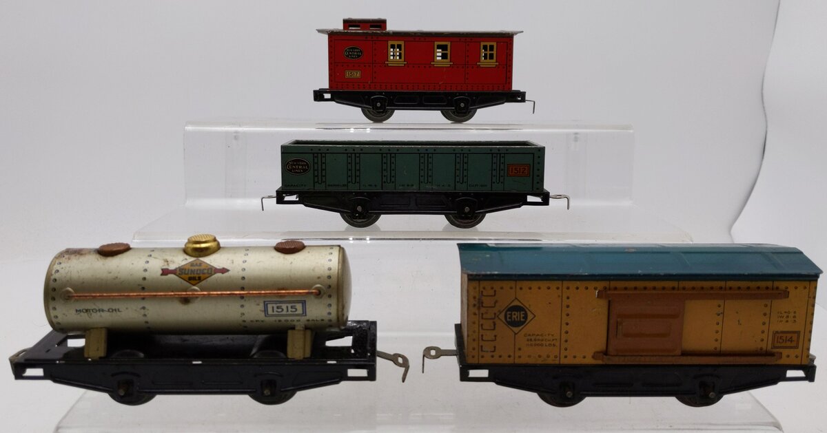 Lionel Vintage O Tinplate Freight Cars: 1517, 1512, 1515, 1514 [4] VG