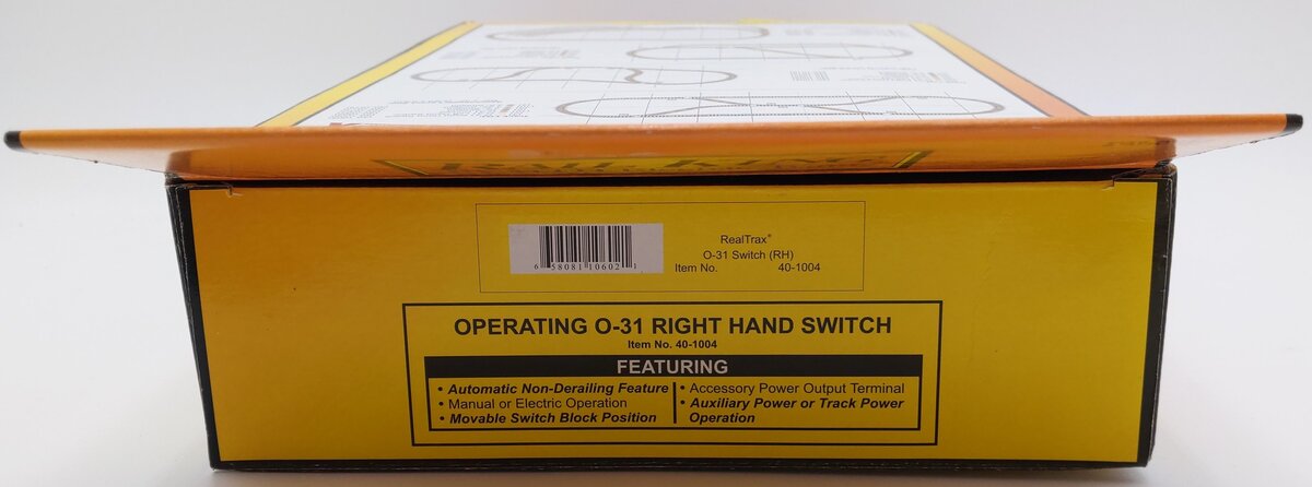 MTH 40-1004 O 31 RealTrax Nickel Silver Right Hand Remote Switch Turnout EX/Box