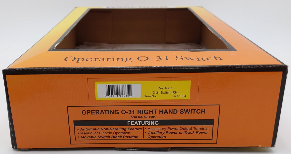 MTH 40-1004 O 31 RealTrax Nickel Silver Right Hand Remote Switch Turnout EX/Box