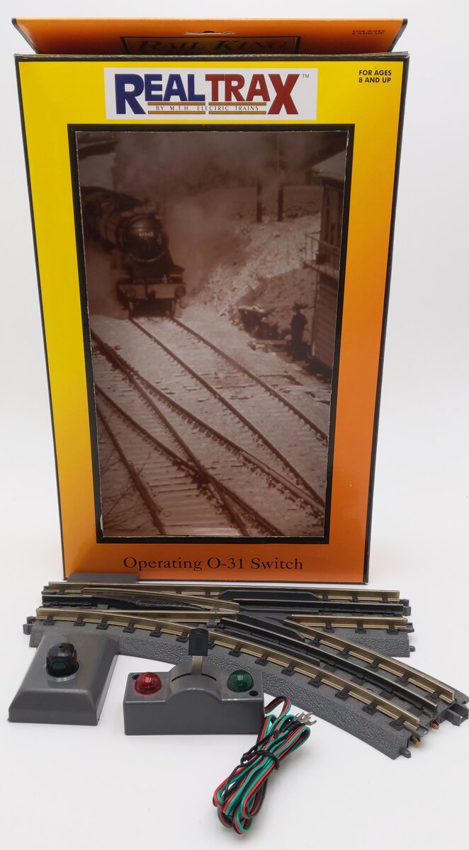 MTH 40-1004 O 31 RealTrax Nickel Silver Right Hand Remote Switch Turnout EX/Box