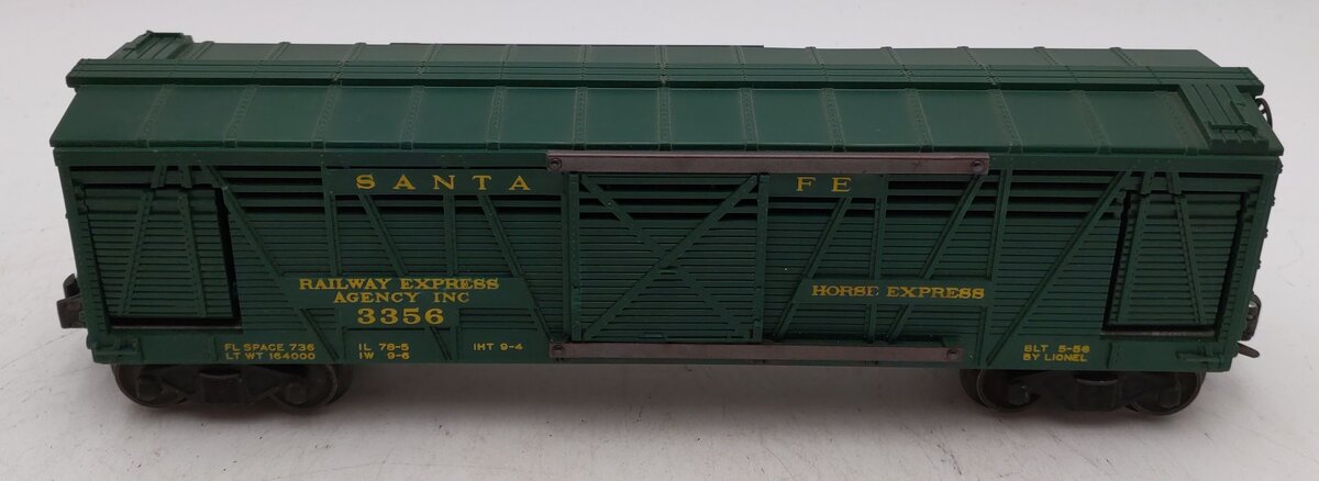Lionel 3356 Vintage O Santa Fe Operating Horse Car & Platform VG/Box