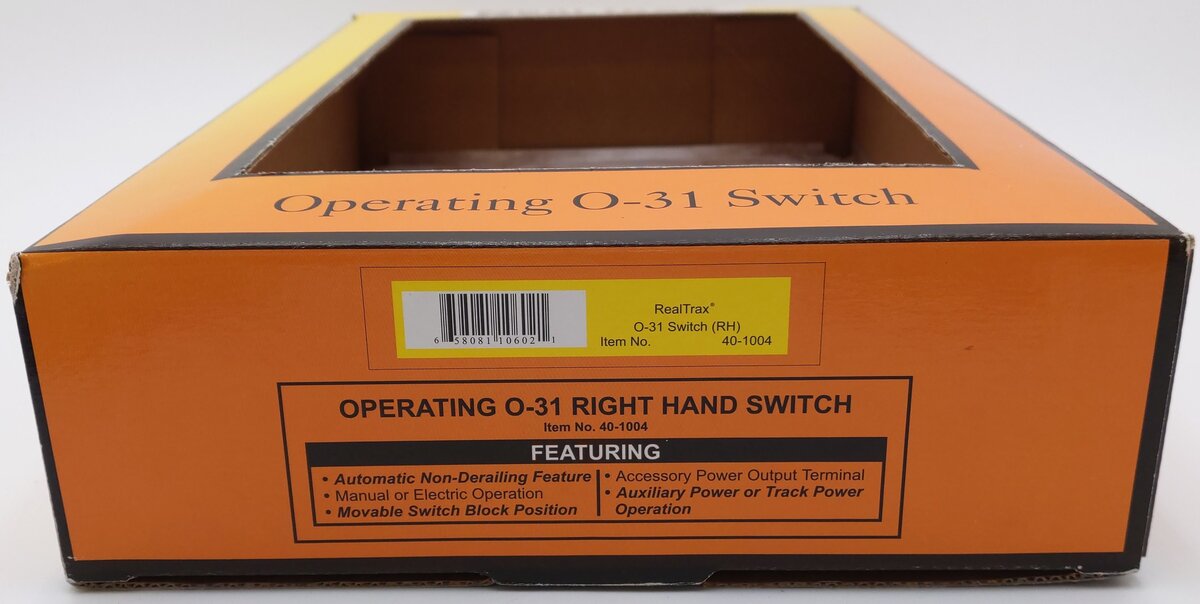 MTH 40-1004 O 31 RealTrax Nickel Silver Right Hand Remote Switch Turnout EX/Box