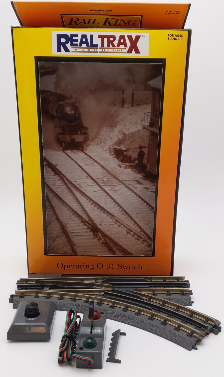 MTH 40-1004 O 31 RealTrax Nickel Silver Right Hand Remote Switch Turnout EX/Box