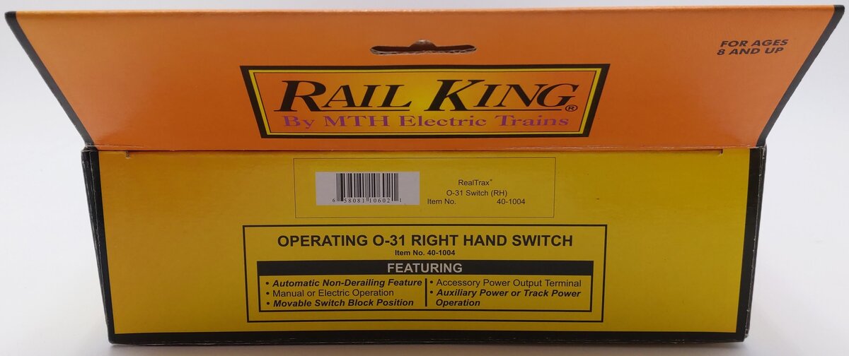 MTH 40-1004 O 31 RealTrax Nickel Silver Right Hand Remote Switch Turnout EX/Box