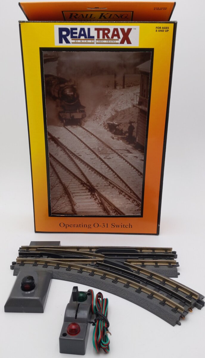 MTH 40-1004 O 31 RealTrax Nickel Silver Right Hand Remote Switch Turnout EX/Box