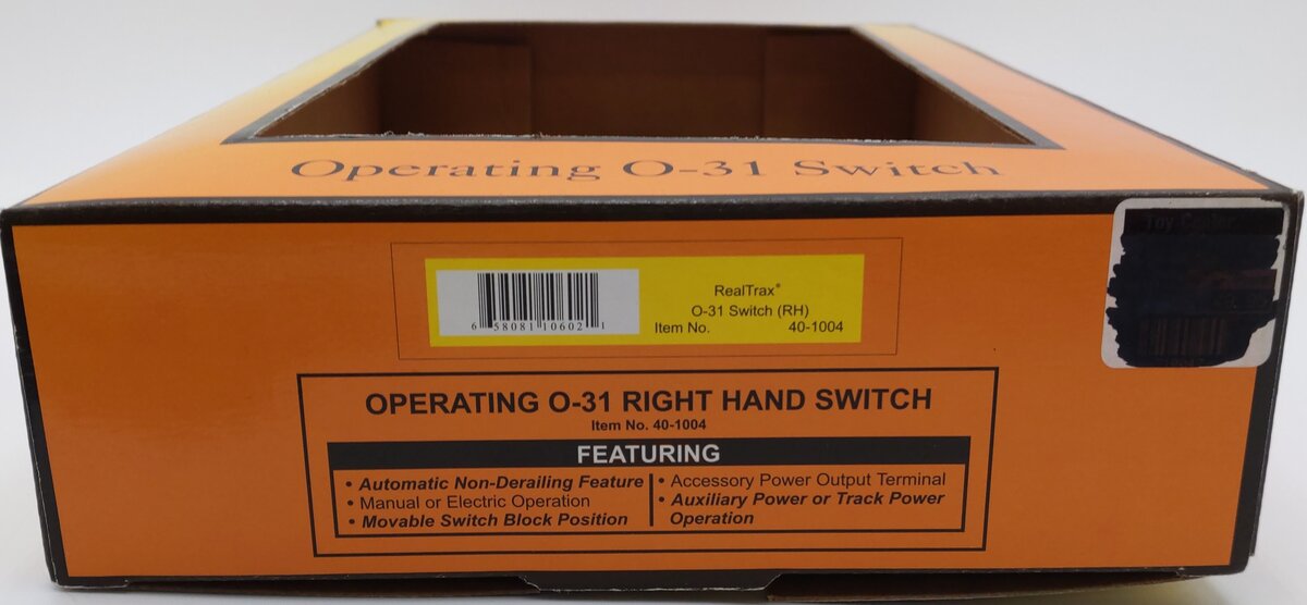 MTH 40-1004 O 31 RealTrax Nickel Silver Right Hand Remote Switch Turnout EX/Box