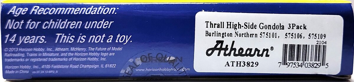 Athearn 3829 N Scale Burlington Northern Thrall High Side Gondola [3 pck] MT/Box