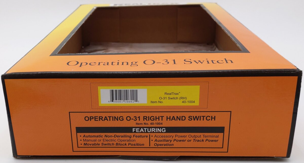 MTH 40-1004 O 31 RealTrax Nickel Silver Right Hand Remote Switch Turnout VG/Box