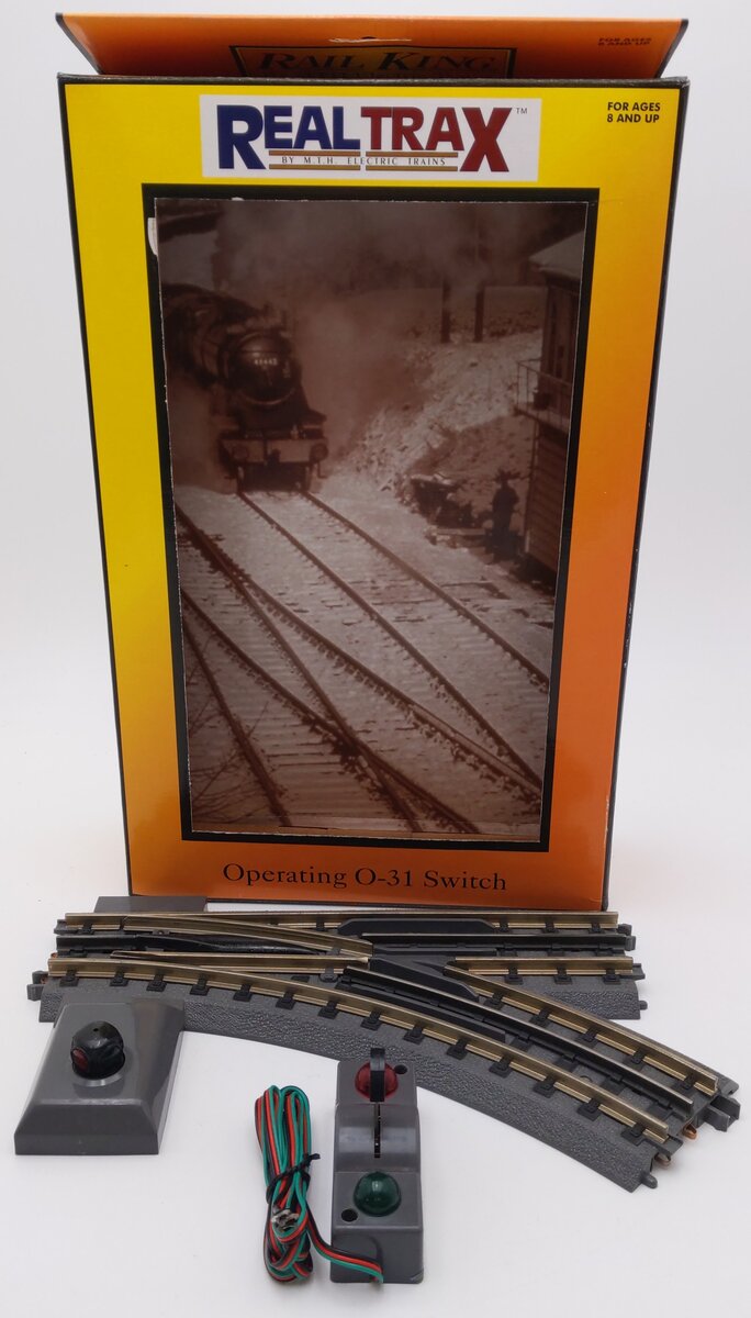 MTH 40-1004 O 31 RealTrax Nickel Silver Right Hand Remote Switch Turnout VG/Box