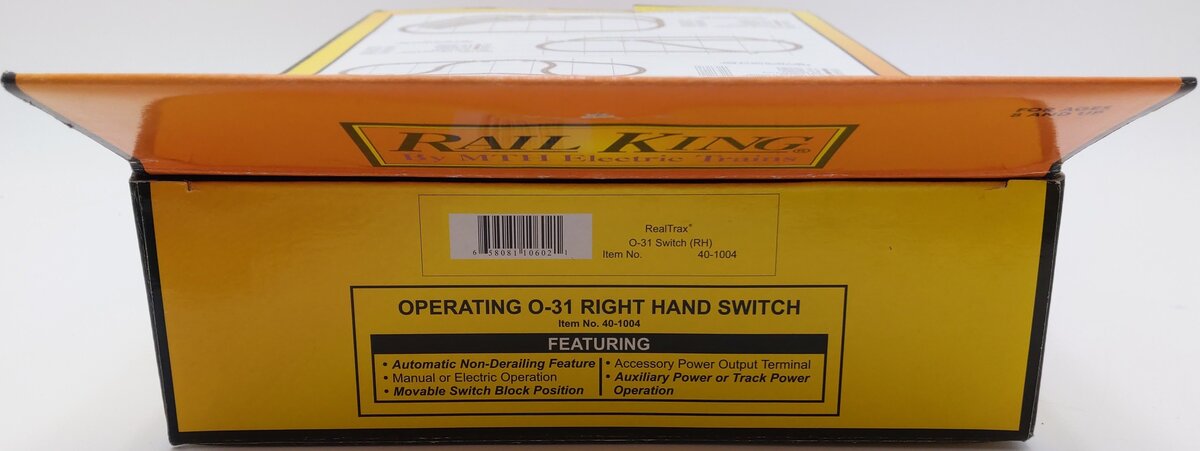 MTH 40-1004 O 31 RealTrax Nickel Silver Right Hand Remote Switch Turnout EX/Box