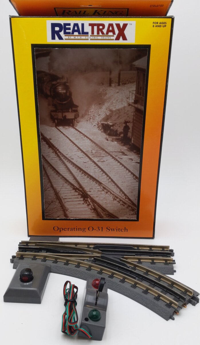 MTH 40-1004 O 31 RealTrax Nickel Silver Right Hand Remote Switch Turnout EX/Box