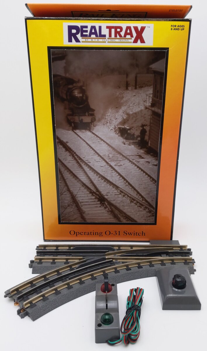MTH 40-1005 O31 RealTrax Nickel Silver Left Hand Remote Switch Turnout  EX/Box