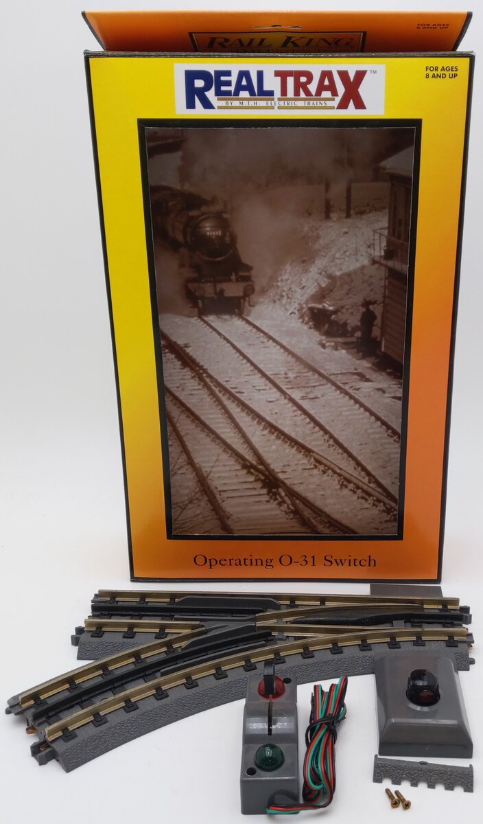 MTH 40-1005 O31 RealTrax Nickel Silver Left Hand Remote Switch Turnout  VG/Box