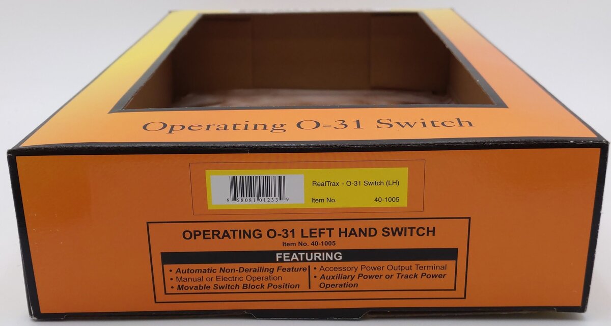 MTH 40-1005 O31 RealTrax Nickel Silver Left Hand Remote Switch Turnout  VG/Box