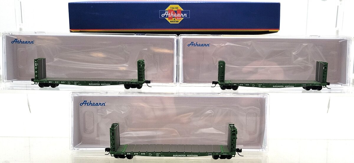 Athearn 24300 N Burlington Northern 53' Bulkhead Flat Car [3 Pack] LN/Box