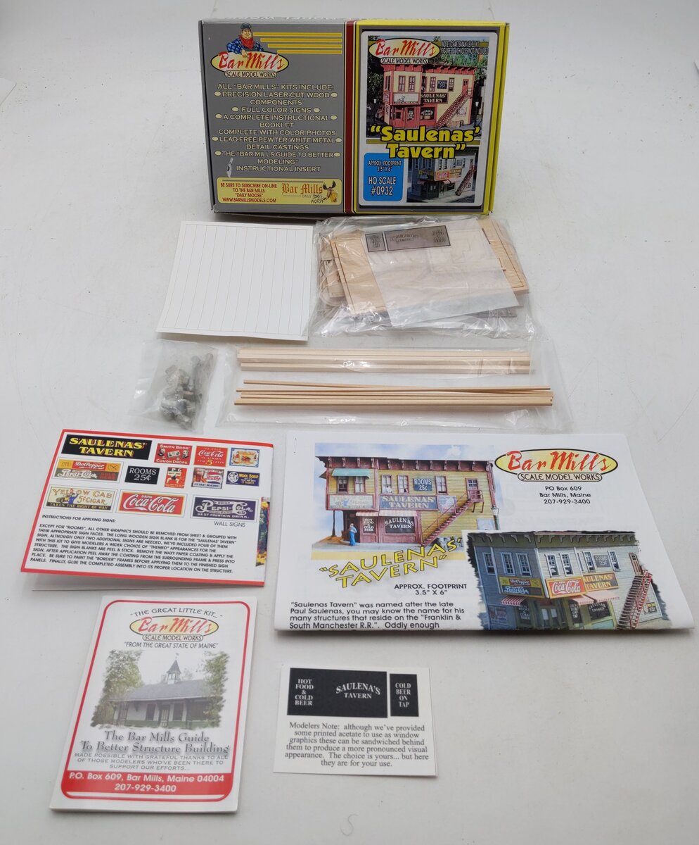 Bar Mills 0932 HO Scale Saulenas Tavern Laser Cut Wood Building Crafstman Kit EX/Box