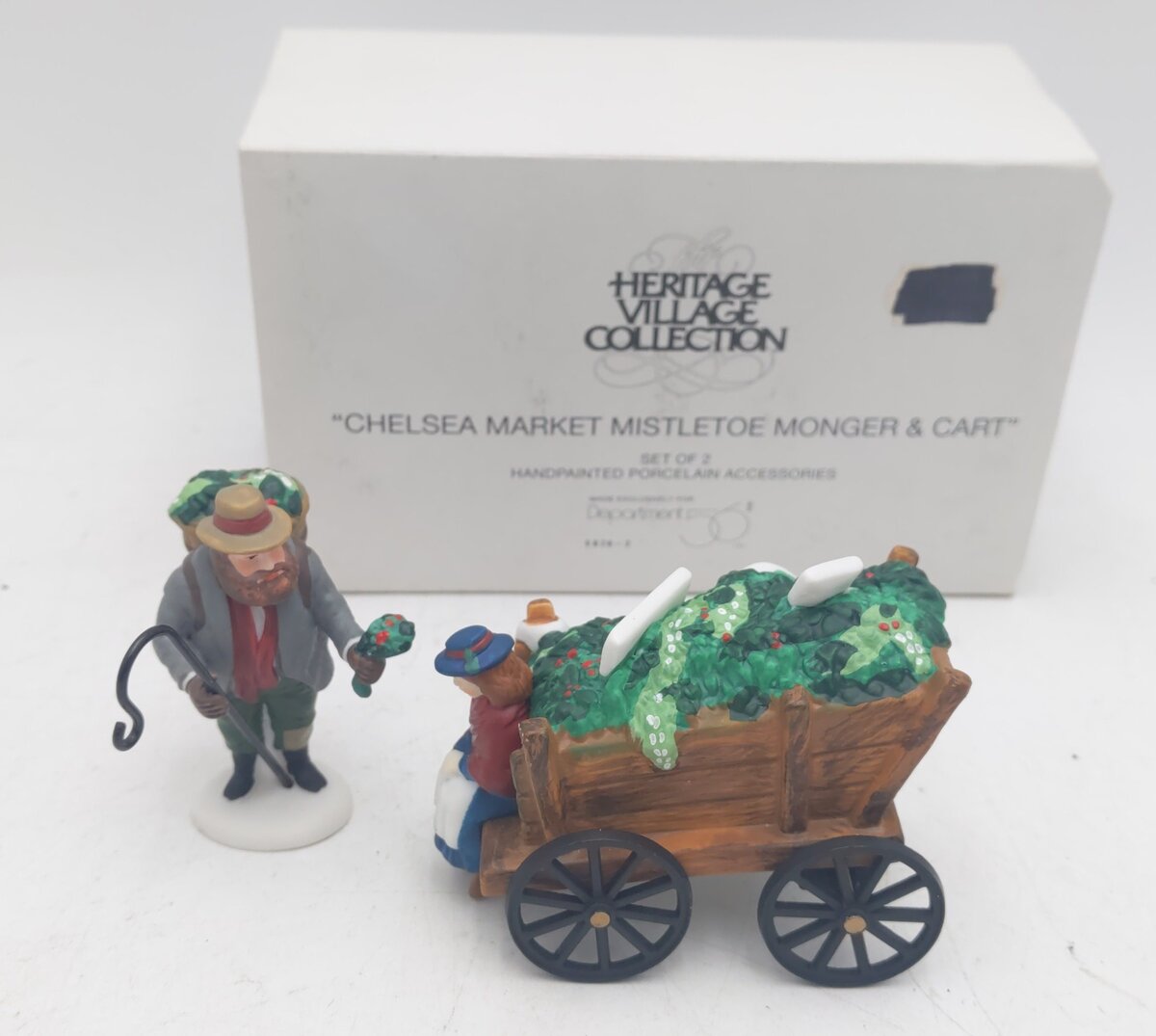 Dept 56 5826-2 "Chelsea Market Mistletoe Monger & Cart" Set of 2 LN/Box