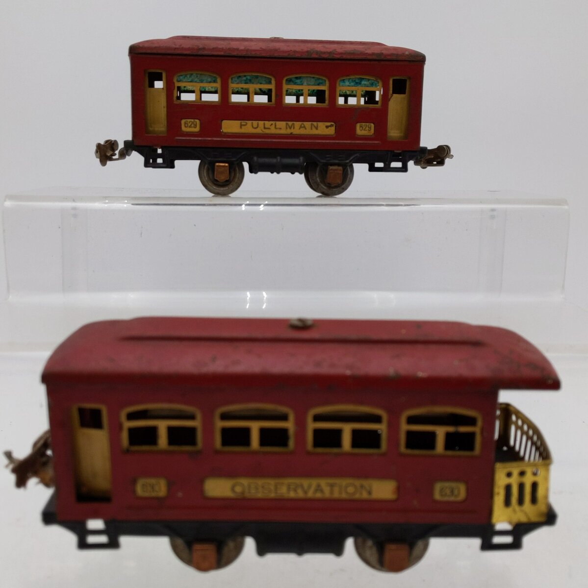 Lionel  Vintage O Prewar Tinplate Pullman & Observation Coach Cars 629.630 VG